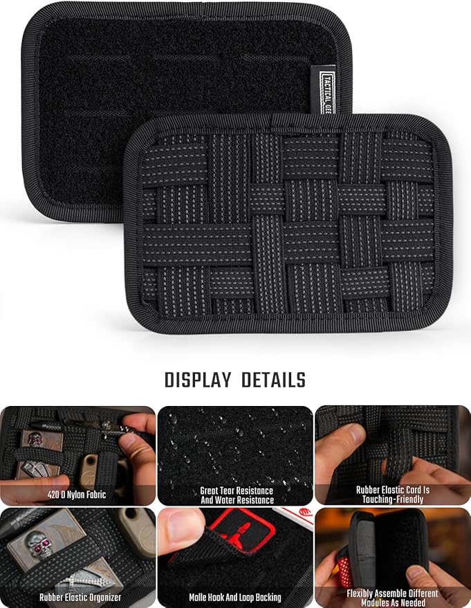 TACTICAL_GEEK TCM2 Mini EDC Organizer Board Anti-Slip Elastic Woven BoardBag Insert Panel for Small Gear Backpack Accessories for Everyday Necessary Gadget (Black)