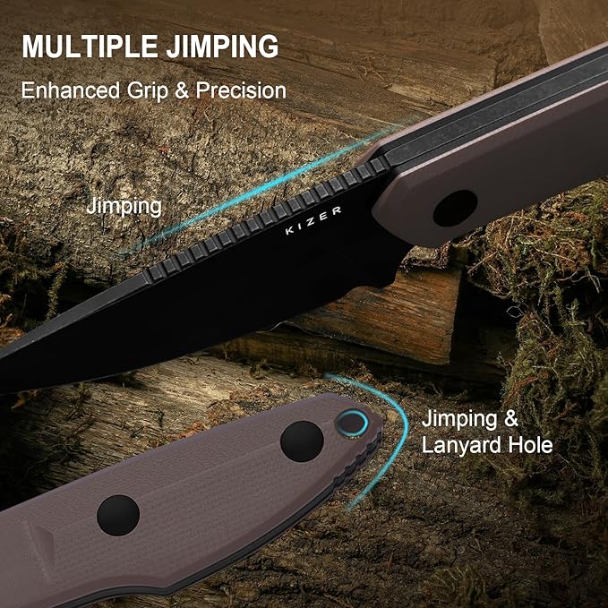 Kizer Splinter Fixed Blade Knife 3.15 AEB-L Blade Brown &amp Black G10 Handle Small EDC Fixed Blade Knife with Kydex Sheath for Hunting Camping Survival Outdoor Adventure 1087A2