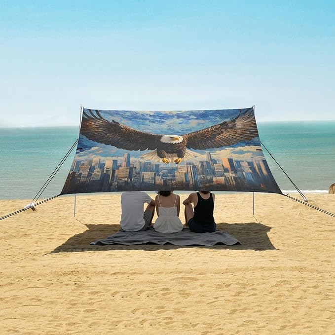 ALAZA Eagles Spread Out Wings Above The Skyline Beach Tent Sun Shelter Portable Canopy Sunshade for Outdoor Camping Picnics Backyard Fun 10x9 ft