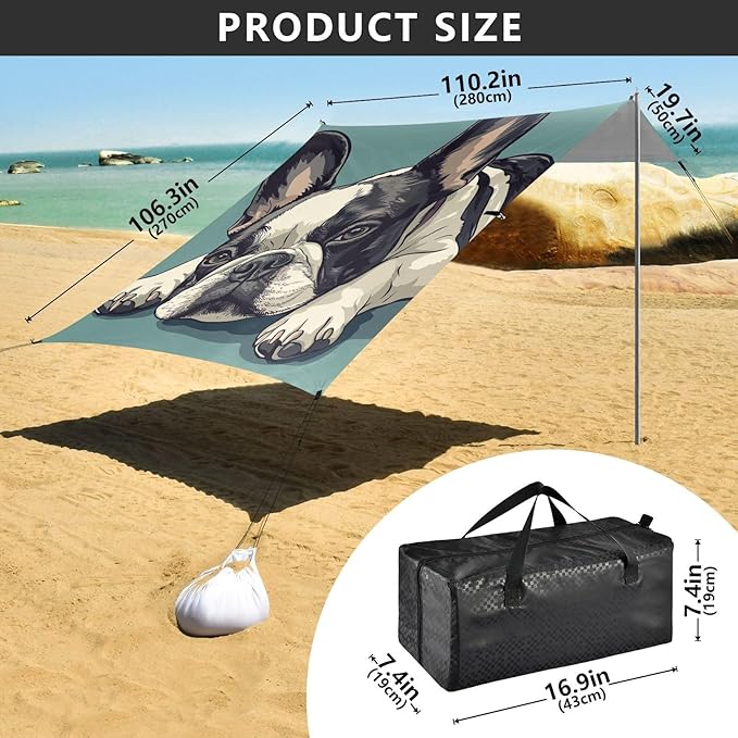 ALAZA French Bulldog on Green Beach Tent Sun Shelter Portable Canopy Sunshade for Outdoor Camping Picnics Backyard Fun 10x9 ft