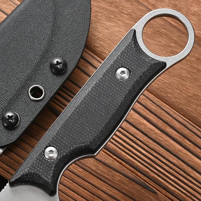 FF103 Fixed Blade Knife AUS-10 Steel Blade Micarita Handle Full Tang Knife for Outdoor Camping Hunting Fishing Working(Black)