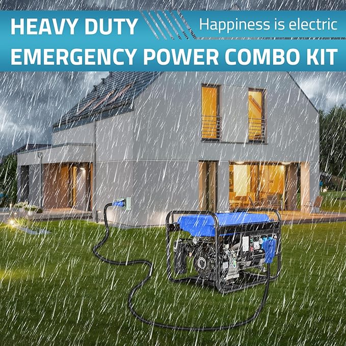 PAULINN 50 Amp Generator Cord 15FT &amp Power Inlet Box NEMA 14-50P/SS2-50R Twist Lock Extension Cord with NEMA SS2-50P Generator Inlet ETL Listed Weatherproof Emergency Power Combo Kit