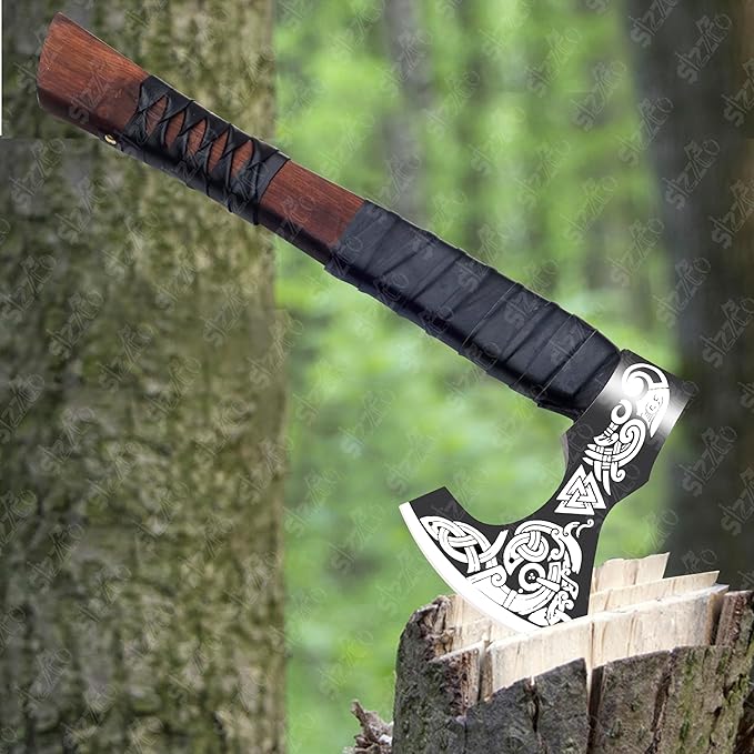 Norse Viking Axe - Bearded Hatchet for Camping Throwing and Woodworking | Berserker Hand Axe Gifts for Men | Viking Gifts Tomahawk Tool for Him Christmas Anniversary Birthday Gift for Him/Her
