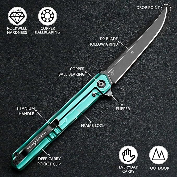 Green-Anodized Titanium Handle Pocket Knife Designed and Made by Noc knives With Water Proof CaseGentleman's Everyday Carry Gift