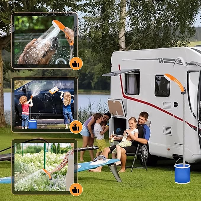 Portable Shower- Lightweight Handheld Sprayer Rechargeable Water Pump Durable Waterproof Design LED Smart Control Panel | Backyard Garden Camping Tent Road Trip Adventures Outdoor Cleaning