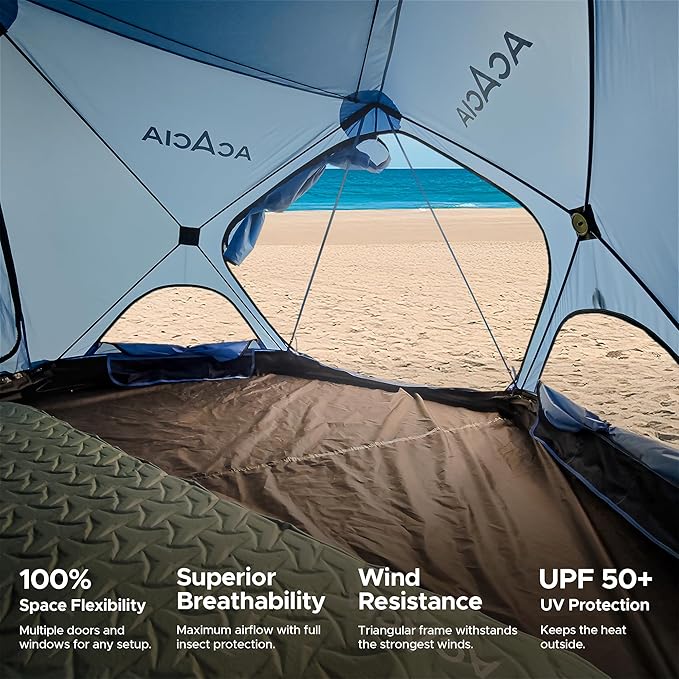 Acacia Beach Tent Sun Shelter | 4-Person Portable Camping Tent with UPF 50+ Protection | Easy Setup Pop up Sun Shade | 10×10ft Privacy Sunshade for Camping &amp Backyard