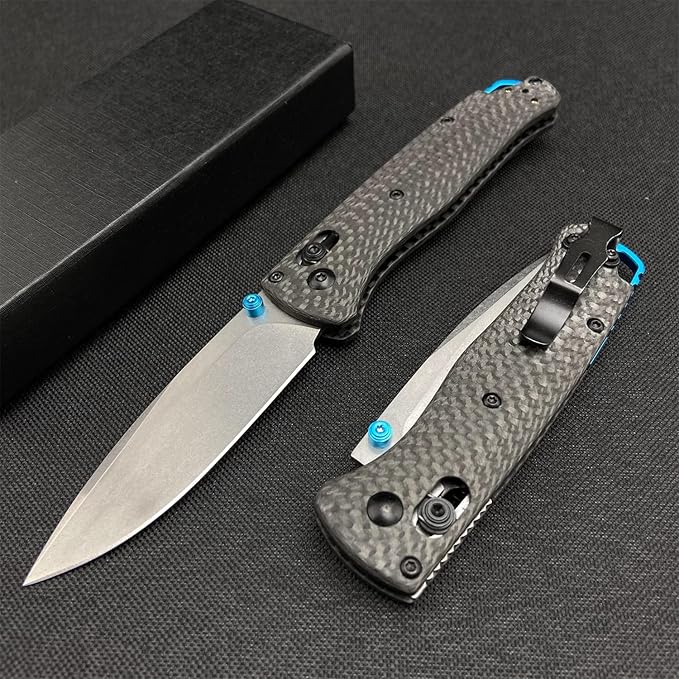 HUAAO EDC Knife with 8Cr13MoV Blade Carbon Fiber Handle Folding Pocket Knife with Belt Clip for Camping