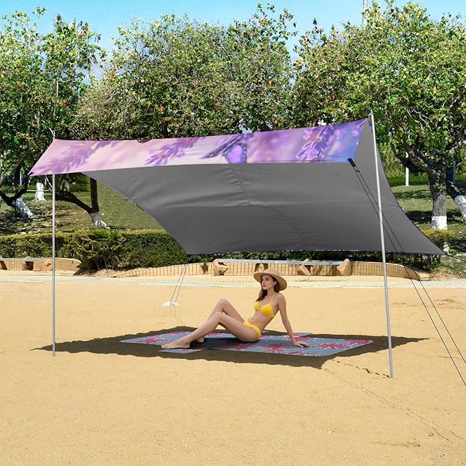 ALAZA Lavender Butterflies Spring Beach Tent Sun Shelter Portable Canopy Sunshade for Outdoor Camping Picnics Backyard Fun 10x9 ft