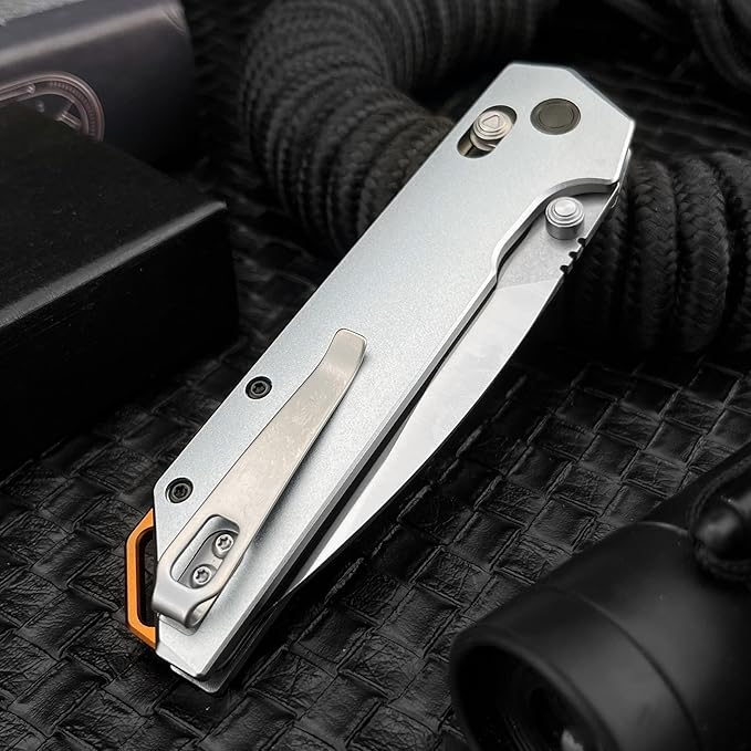 7.9-inch Pocket Folding Knife D2 Steel Blade with Thumb Stud Manual Open Mechanism Aluminium Alloy Handle with Pocket Clip Outdoor Camping and Fishing Knife EDC Adventure Tool