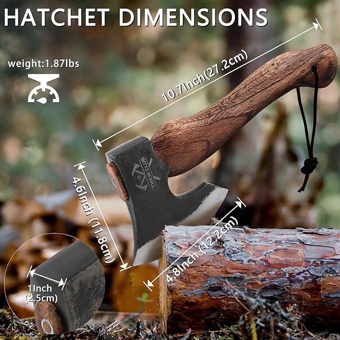 10.7 Inch Hatchet Axe Camping Hatchet with 1065 High Carbon Steel and Leather Sheath Bushcraft Hatchete for Chopping and Wood Splitting Perfect for Outdoor Survival and Adventures