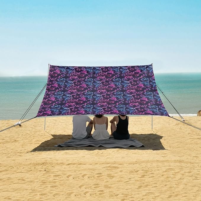 ALAZA Cherry Neon Beach Tent Sun Shelter UPF50+ Protection Beach Shade Canopy w/ 4 Sandbags for Outdoor Camping Fishing Backyard Fun Picnic 10x9 ft
