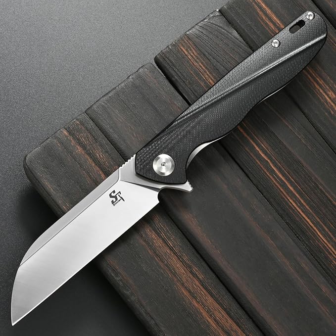 Sitivien ST103 Folding Knife D2 Steel Blade+G10 Handle Pocket Knife EDC Tool Knife for Outdoor Camping Hunting Survival (Black)
