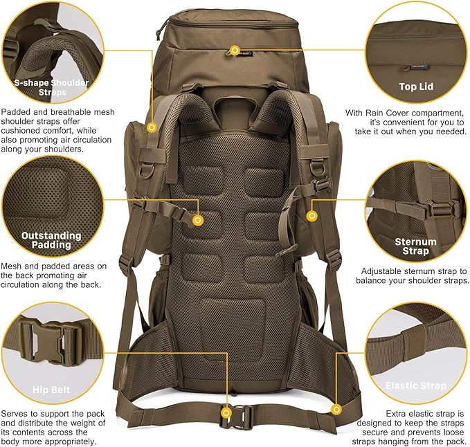 Mardingtop 60L Military Internal Frame Backpack for HikingCampingHuntingRucksack Backpack with Rain Cover
