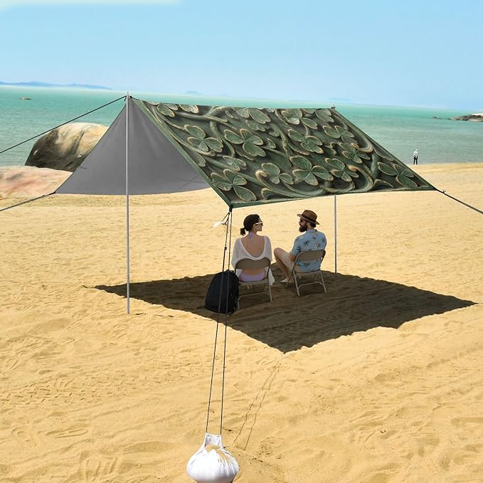 xigua St. Patrick's Day Beach Tent Sun Shelter with Carrying Bag - Silver Coated Oxford Fabric Beach Canopy for Beach Camping Fishing - Includes Windproof Ropes Sandbags &amp Stakes
