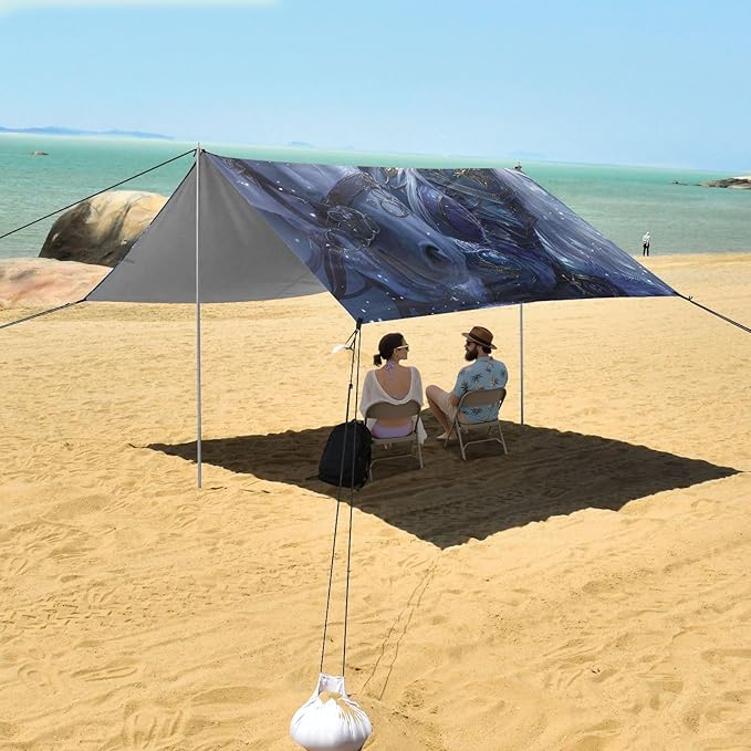 Archers Game Anime Girl Beach Canopy UPF50+ Protection Lightweight Large Portable Sun Shelter with Sand Shovel for Backyard and Camping