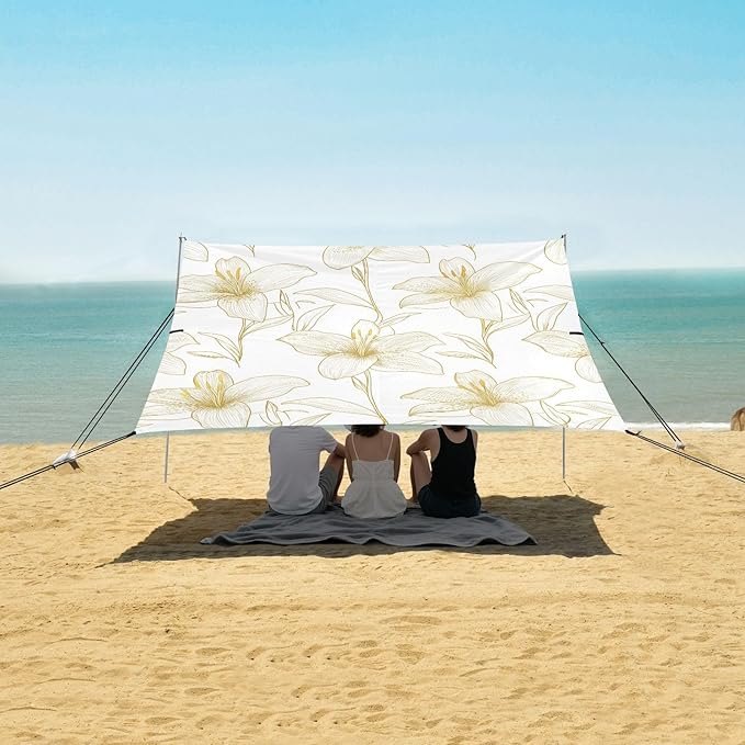 ALAZA Golden Lily on A White Line Beach Tent Sun Shelter Portable Canopy Sunshade for Outdoor Camping Picnics Backyard Fun 10x9 ft
