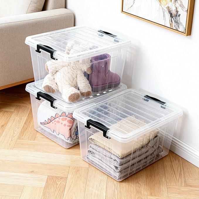 Citylife 22 QT Clear Plastic Storage Bins with Lids Stackable and Nestable Storage Boxes with Lids Large Plastic Storage Containers for Garage Closet Kitchen 4 Packs