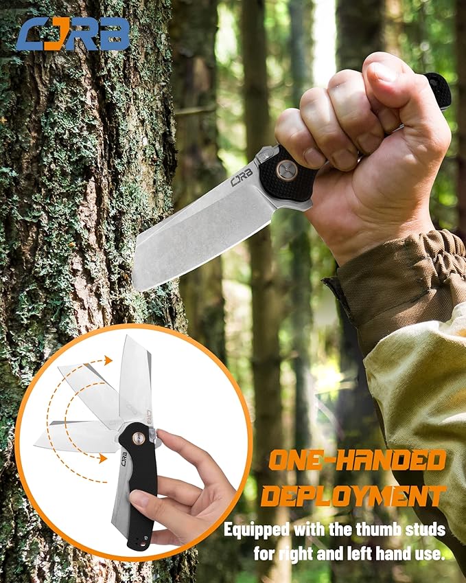 CJRB Crag Tactical Knife Cleaver Pocket Folding Knife with Stonewash AR-RPM9 Steel Blade and G10 Handle for Men Outdoor Survival Camping and EDC (J1904R)Black