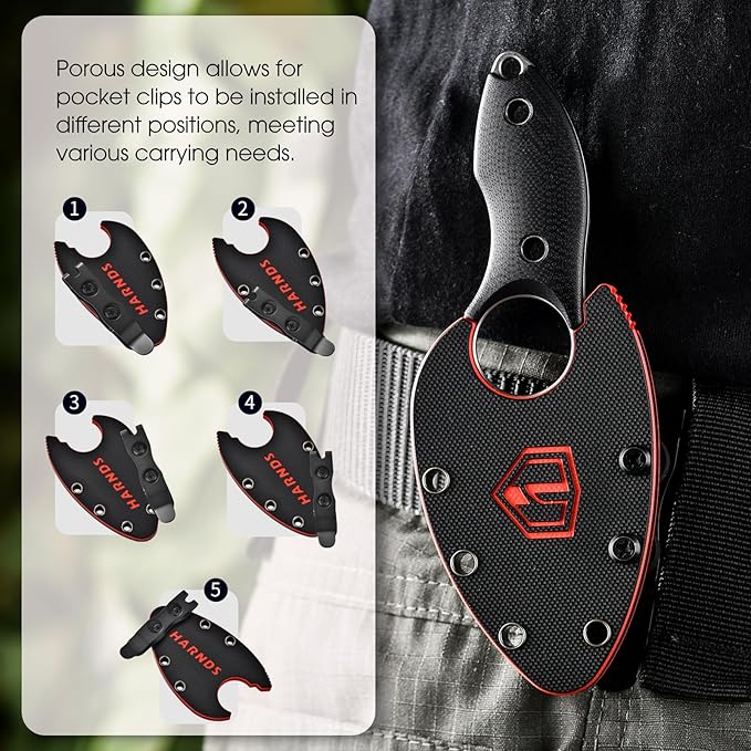 Harnds Small Fixed Blade Knife Full Tang Neck Camping Knife EDC with D2 Steel Blade and G10 Handle for Fishing and Skinning Eggplant