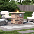 HOMPUS Outdoor Propane Fire Table 32-inch Imitation Stone Concrete with Rain Cover and Lava Rocks - Smokeless 40000 BTU for Patio Garden Deck or Backyard