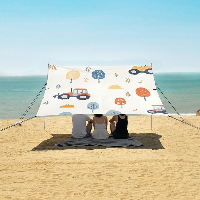 ALAZA Cute Tractor Vehicle Beach Tent Sun Shelter Portable Canopy Sunshade for Outdoor Camping Picnics Backyard Fun 10x9 ft