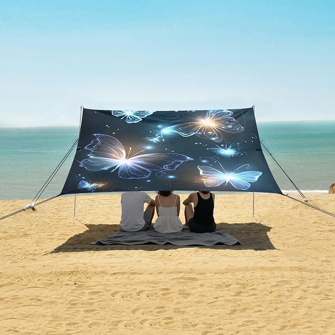 ALAZA Glowing Blue Butterfly Beach Tent Sun Shelter Portable Canopy Sunshade for Outdoor Camping Picnics Backyard Fun 10x9 ft