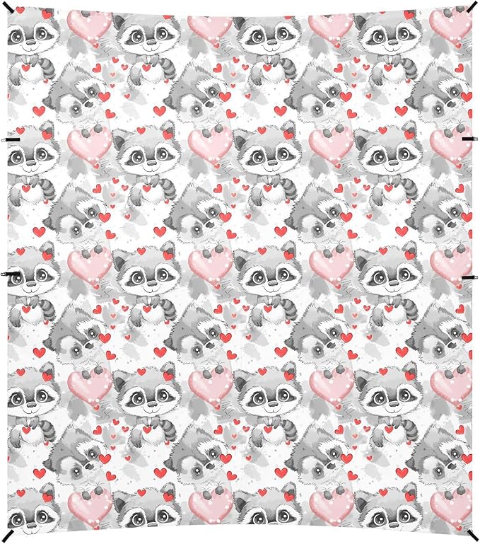 ALAZA Cute Raccoon Heart Cartoon Beach Tent Sun Shelter UPF50+ Protection Beach Shade Canopy w/ 4 Sandbags for Outdoor Camping Fishing Backyard Fun Picnic 10x9 ft