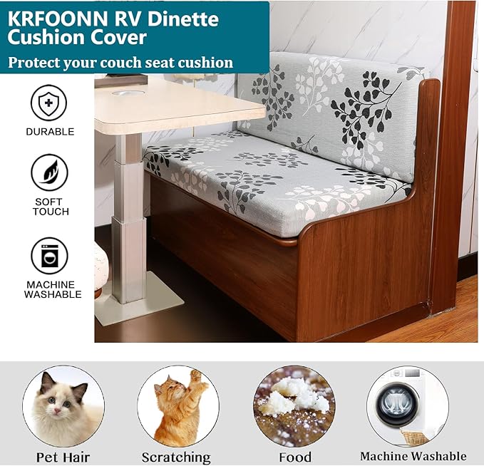 KRFOONN RV Dinette Cushion Covers Stretch Camper Cushions Cover Replacement Couch Cushion Slipcovers Washable Loveseat Slipcovers for Travel Trailer Couch (2 Backrest Cover &amp 2 Bench Cover 01)