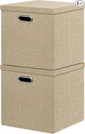 Linen Storage Bins with Lids13 x 13 Inch Foldable Fabric Cube Baskets Boxes Organizer for Closet Shelves and Home. (Khaki (13x13) 2 pack)