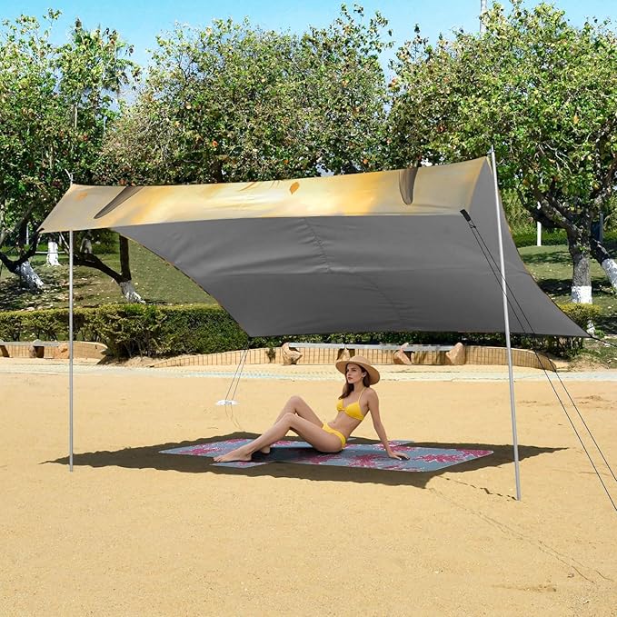ALAZA Sunflower Bush High Ground Cow Beach Tent Sun Shelter Portable Canopy Sunshade for Outdoor Camping Picnics Backyard Fun 10x9 ft