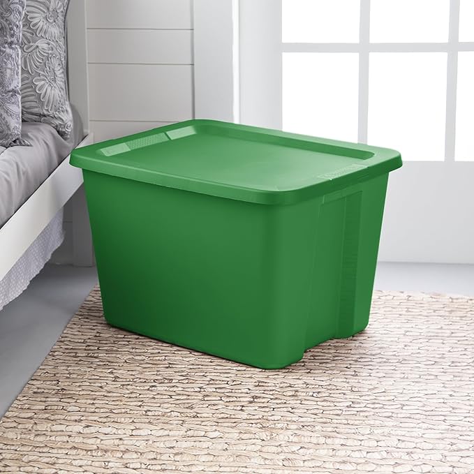 18-Gallon Plastic Storage Bins with Snap-on Lids – 8-Pack Home Organization Essential (Dark Green)