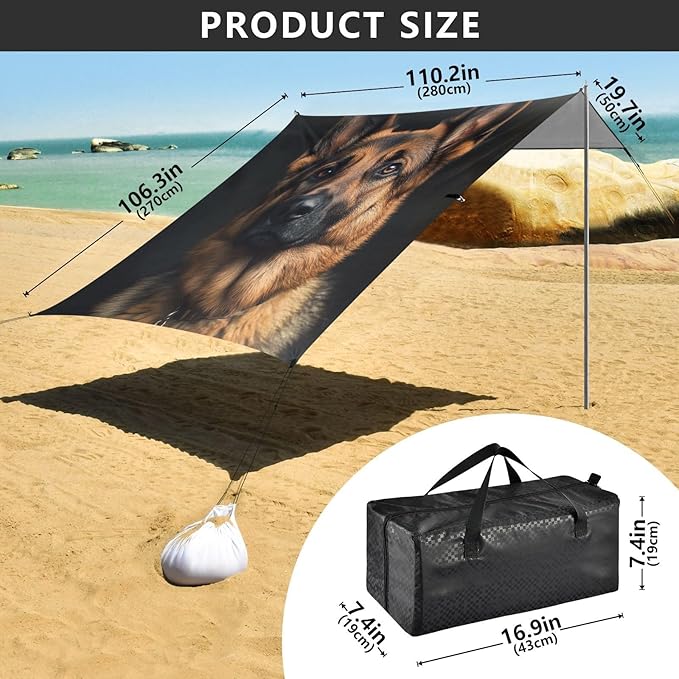 ALAZA German Shepherd Dog Portrait Beach Tent Sun Shelter Portable Canopy Sunshade for Outdoor Camping Picnics Backyard Fun 10x9 ft
