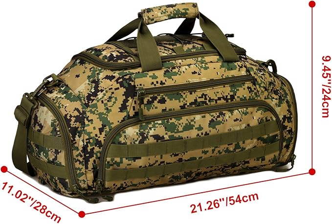 UNISTRENGH 3-Ways Tactical Military Nylon Men Holdall Weekend Travel Duffel Bag Backpack Messenger Shoulder Bags Rucksack Handbag (Jungle Camouflage)
