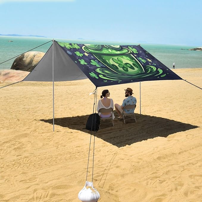 ALAZA Lucky Four Clover for Patricks Day Beach Tent Sun Shelter Portable Canopy Sunshade for Outdoor Camping Picnics Backyard Fun 10x9 ft