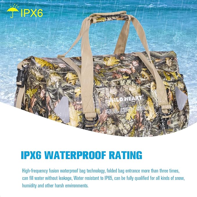 WILD HEART Waterproof Motorcycle Duffel Bag PVC500D Double-bottom With Rope Straps and Inner Pocket 40L 66L 100L for Kayaking Camping BoatingMotorcycle