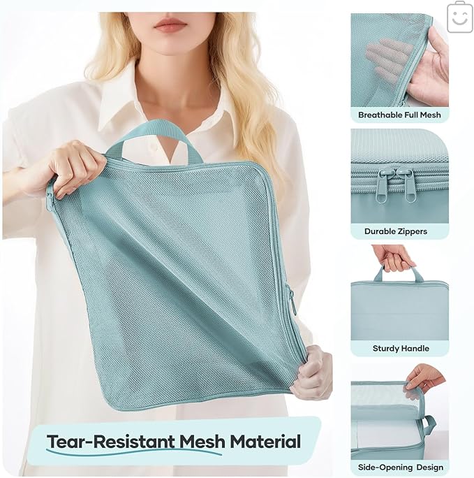 Veken 9/11 Set Compression Packing Cubes for Travel EssentialsCompressible Expandable Large Luggage Suitcase Organizer Bags for ClothingDurable Space Saver Storage Bags with Toiletry Bags(Blue Gray)