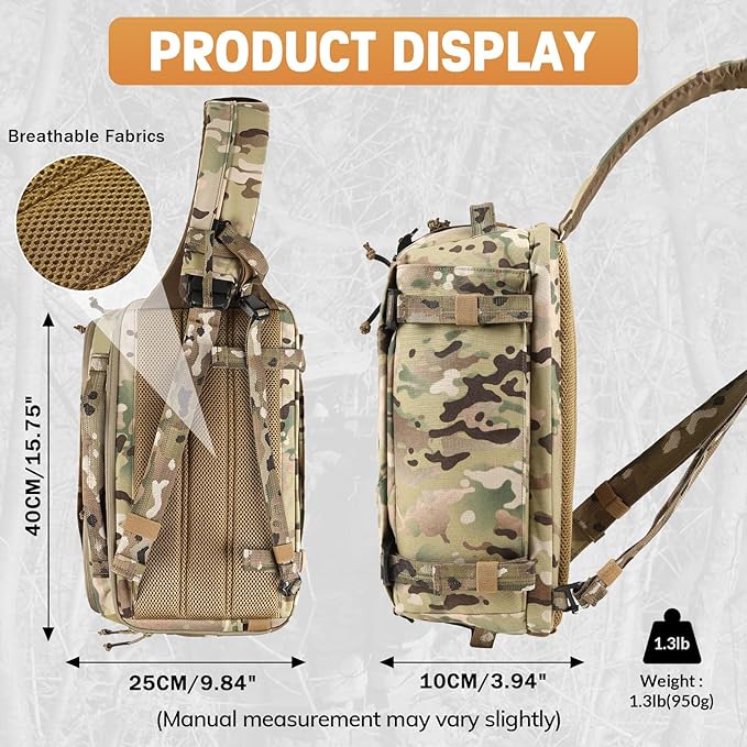 VOTAGOO 13L Tactical Sling Bag - CCW Concealed Carry Military Backpack EDC Lightweight Crossbody Shoulder Pack for Men &amp Women (CP)