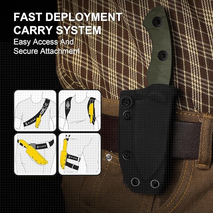 Kizer Rook Fixed Blade Knife 3.11 Nessmuk-style D2 Blade Hunting Knives with Olive Green G10 Handle Bushcraft Knife with Sheath &amp TekLok for Camping Hunting Survival 1090M1