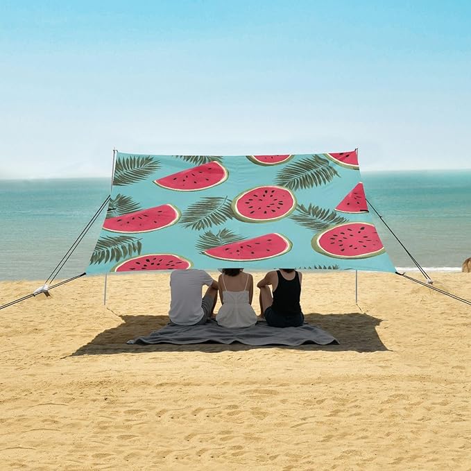 ALAZA Watermelon Palm Leaves Pattern Beach Tent Sun Shelter Portable Canopy Sunshade for Outdoor Camping Picnics Backyard Fun 10x9 ft