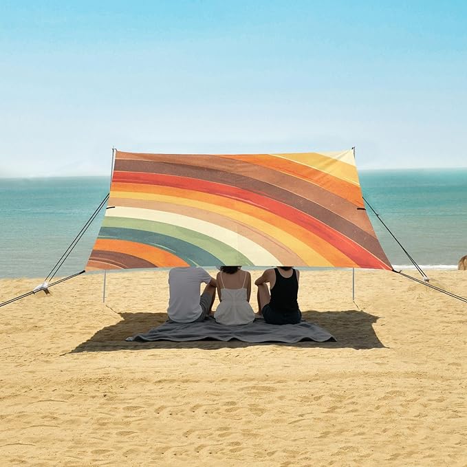 Brown Tie-dye Background Rainbow Colors Tie-dye Pattern Stable Beach Tent UPF50 Easy Setup Large Portable Sun Shelter with Sandbags and Shovel for Camping Picnics Backyard &amp Fishing