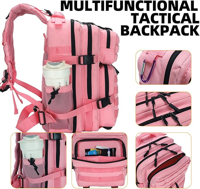 Lovelinks21 25L Tactical Backpack for Men and Women Military Backpack Small Assault Pack Molle Backpack Bug Out Bag Travel Rucksack Daypack (Pink)
