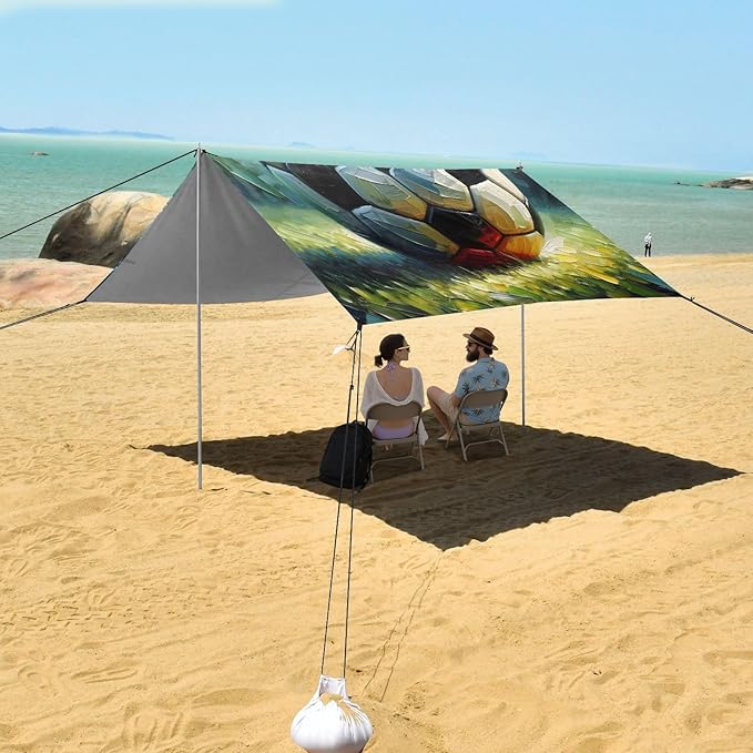ALAZA Soccer Football Painting Beach Tent Sun Shelter UPF50+ Protection Beach Shade Canopy w/ 4 Sandbags for Outdoor Camping Fishing Backyard Fun Picnic 10x9 ft