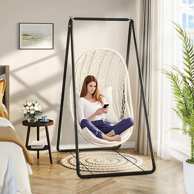 Hammock Chair Stand Fit for Most Hanging Chairs A-Shaped Strong Load Bearing Anti-Deformed Hammock Chair Stand Swing Seat Metal Support Rack Black