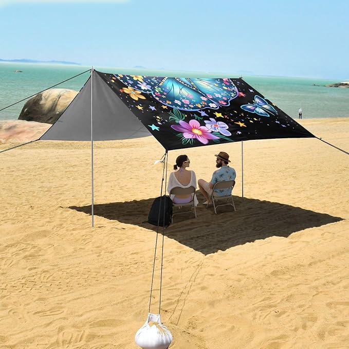 ALAZA Flower Big Butterfly Beach Tent Sun Shelter Portable Canopy Sunshade for Outdoor Camping Picnics Backyard Fun 10x9 ft