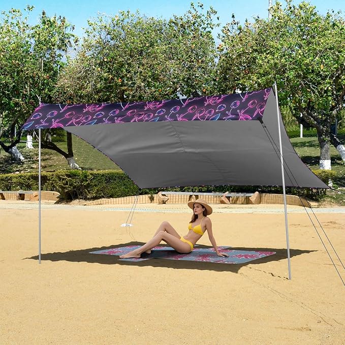 ALAZA Cherry Neon Beach Tent Sun Shelter UPF50+ Protection Beach Shade Canopy w/ 4 Sandbags for Outdoor Camping Fishing Backyard Fun Picnic 10x9 ft
