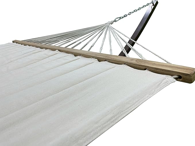 15 Ft. Indoor/Outdoor Heavy Duty Black Steel Arc Hammock Stand w/Premium Quilted Hammock Bed. (Beige)