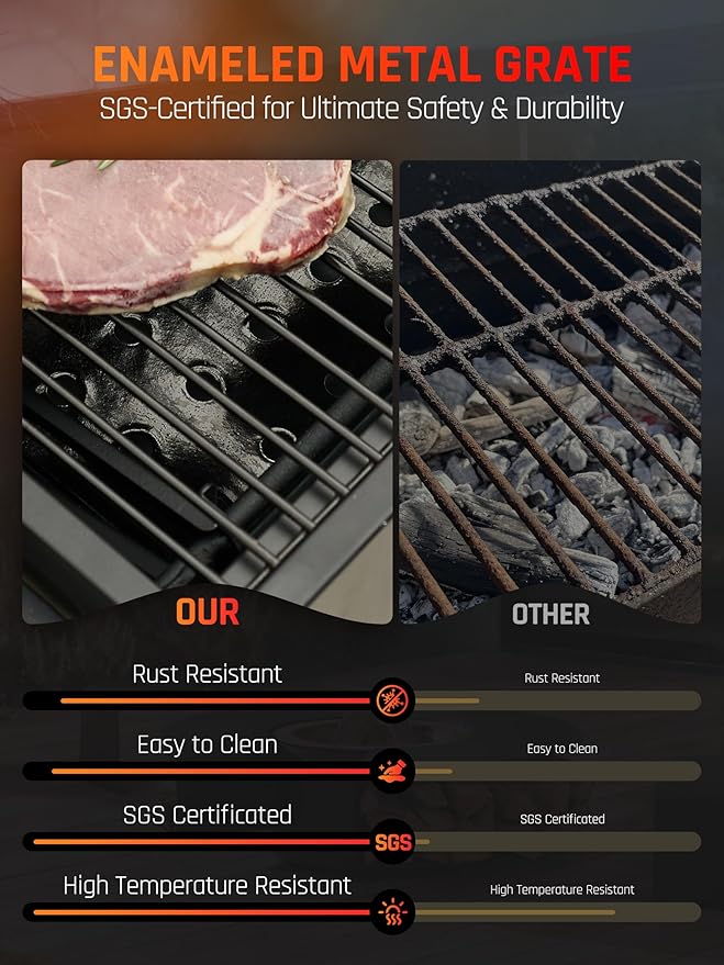 NATURAL EXPRESSIONS Charcoal Grills BBQ grill36 in Large Smoker Grill with Dual-Zone Lifting TraysHeavy Duty Charcoal Grill with Foldable Side TablesLarge Outdoor Grill for BackyardBBQParty