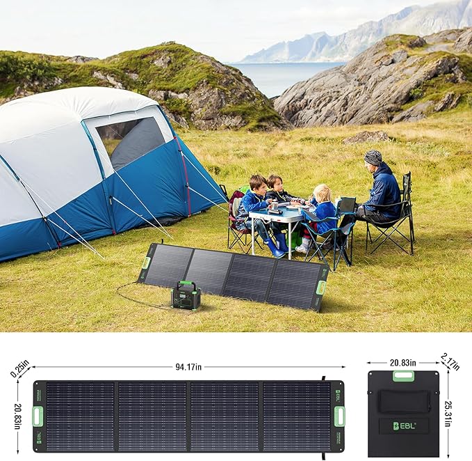 EBL 200W Portable Solar Panel High Efficiency Solar Power Panel for Home RV Camping Marine Off-Grid Applications Weatherproof Solar Charging Solution