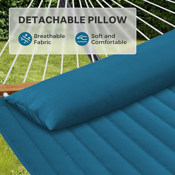SUPERJARE Curved-Bar Hammock with Stand 2 Person Heavy Duty Hammock Frame Detachable Pillow &amp Portable Carrying Bag Perfect for Outdoor &amp Indoor Peacock Blue