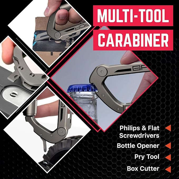 GPCA Carabiner Multitool - Carabiner Heavy Duty Key Clip for Keys Bottle Opener Screwdriver Box Cutter Ruler Keychain Clip Keychain Organizer EDC Gear for Camping &amp Hiking - Gifts for Men